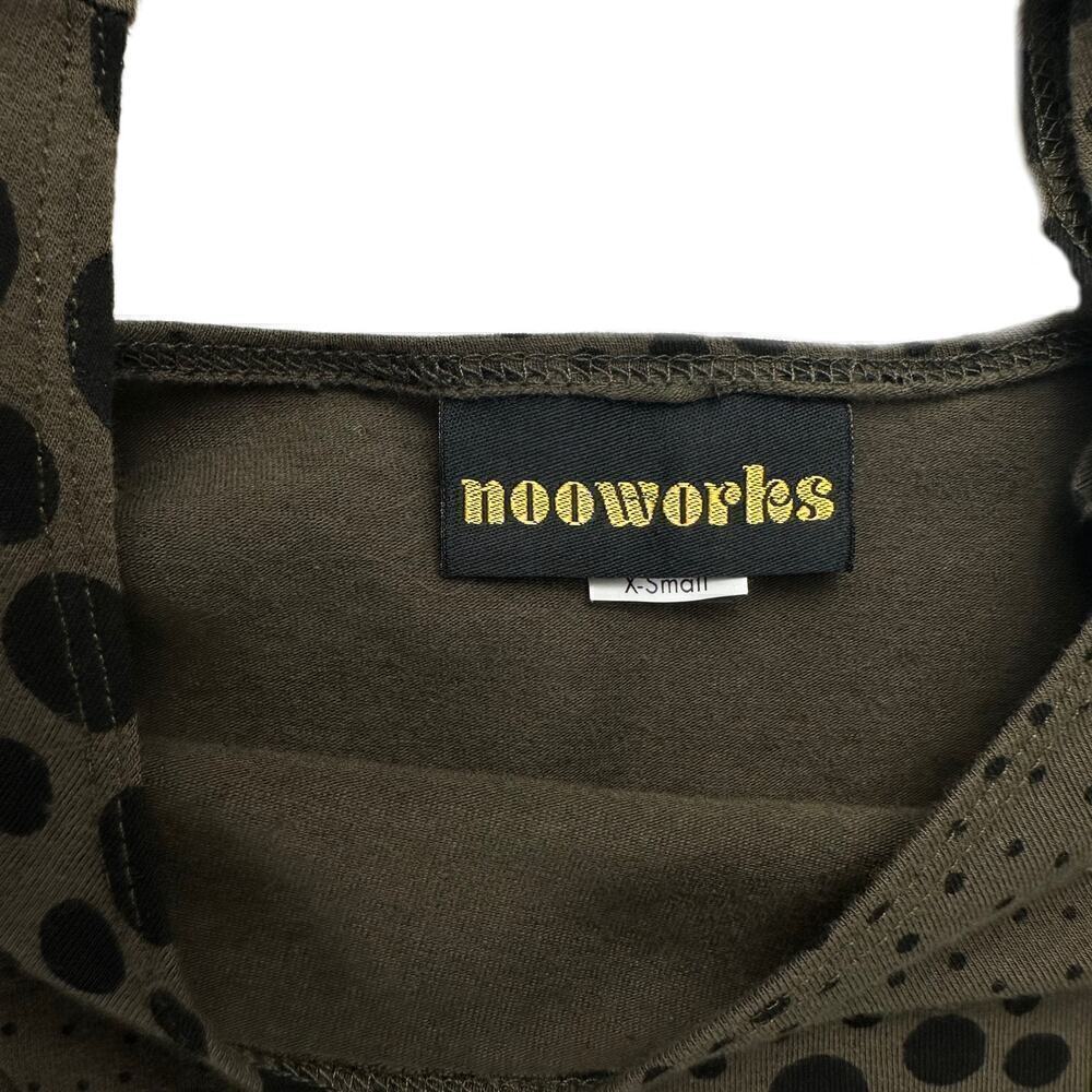 EUC Rare Nooworks Olive Green Polka Dot Short Sleeve Mini Dress Women’s Sz Small - Picture 7 of 8
